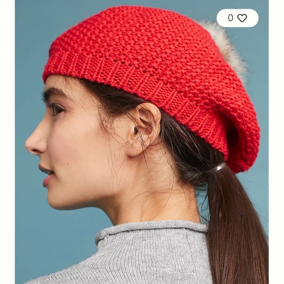 NWOT ANTHROPOLOGIE faux fur beret cream pom pom hat - Picture 7 of 7